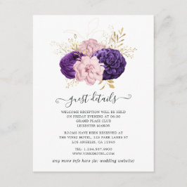 Informatie over roze en Paarse Floral Wedding Gues Informatiekaartje