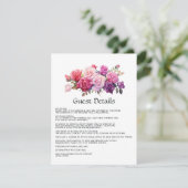 Informatie over roze en Paarse Floral Wedding Gues Informatiekaartje (Staand voorkant)
