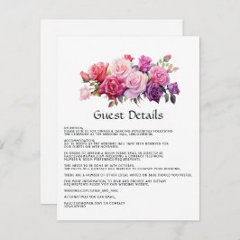 Informatie over roze en Paarse Floral Wedding Gues Informatiekaartje