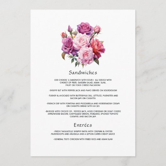 Informatie over roze en Paarse Floral Wedding Gues Menu (Achterkant)