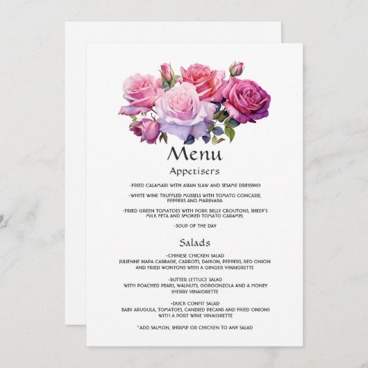 Informatie over roze en Paarse Floral Wedding Gues Menu (Voorkant / Achterkant)