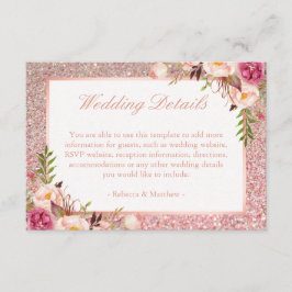 Informatie over roze Floral Roos Gold Glitter Wedd Informatiekaartje