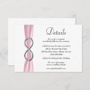 Informatie over roze ribbon Silver Infinity Weddin Informatiekaartje