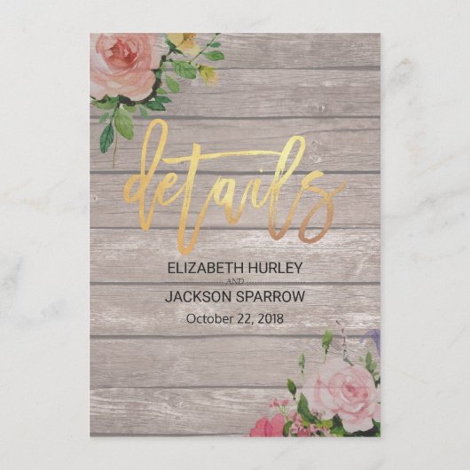 Informatie over roze Waterverf Floral Weddenschap Informatiekaartje (Achterkant)