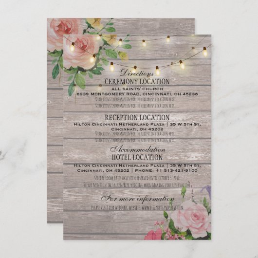 Informatie over roze Waterverf Floral Weddenschap Informatiekaartje (Voorkant / Achterkant)