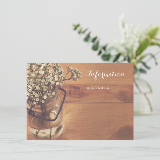 Informatie over Rustic Baby's Breath Mason Jar Woo Informatiekaartje (Staand voorkant)