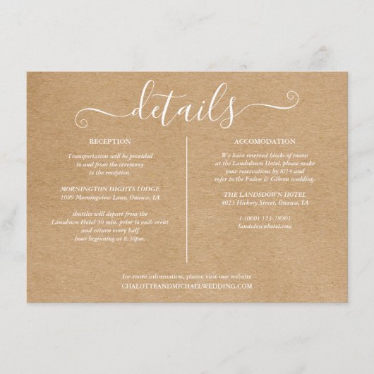 Informatie over Rustic Kraft Signature Wedding Informatiekaartje (Voorkant)