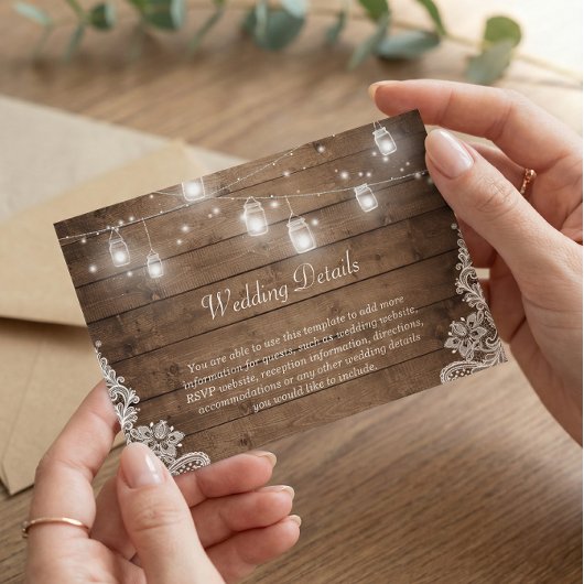 Informatie over Rustic Mason Jar Lights Lozing Wed Informatiekaartje