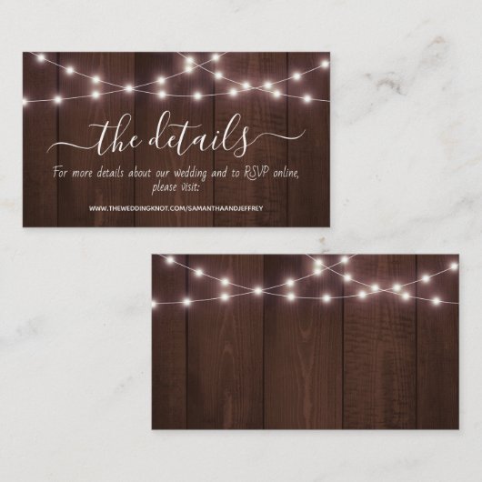 Informatie over Rustic String Lights Wedding Informatiekaartje (Voorkant / Achterkant)
