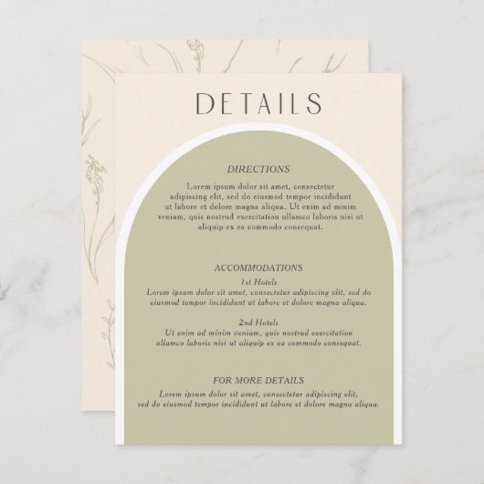 Informatie over Sage Green Stylish modern arch Wed Informatiekaartje (Voorkant / Achterkant)