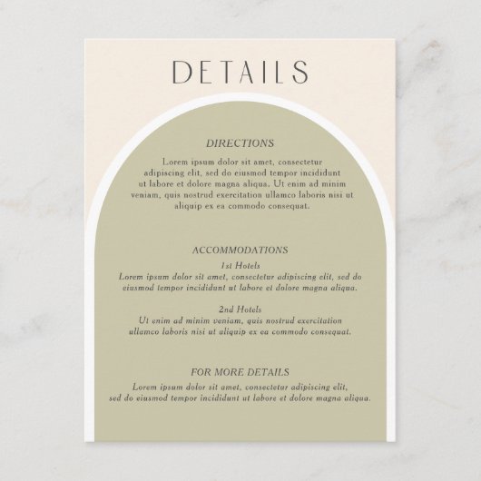 Informatie over Sage Green Stylish modern arch Wed Informatiekaartje (Voorkant)