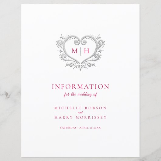 Informatie over Silver-hartmonogram bruiloft (Voorkant)