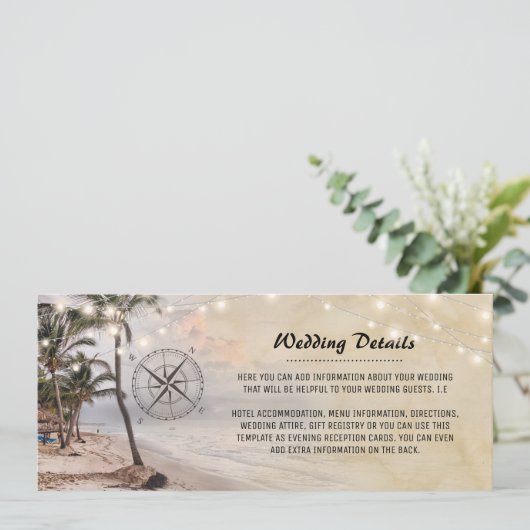 Informatie over Tropische Beach Weddenschappen Kaart (Staand voorkant)