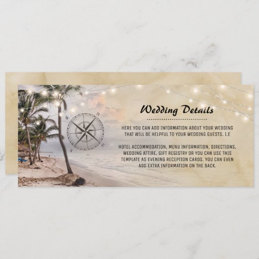 Informatie over Tropische  Beach Weddenschappen Kaart (Voorkant / Achterkant)