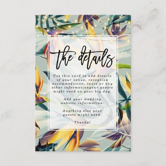 Informatie over tropische oerwouden florale bruilo informatiekaartje (Voorkant)