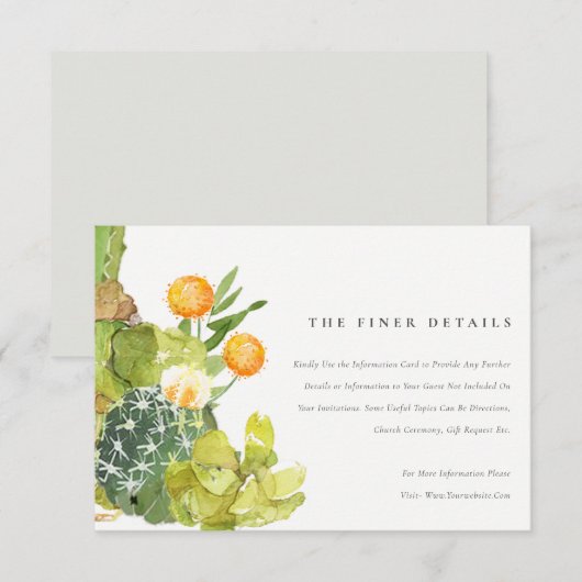 INFORMATIE OVER VETPLANT CACTUS WATERVERF BLOEMEN KAART (Voorkant / Achterkant)