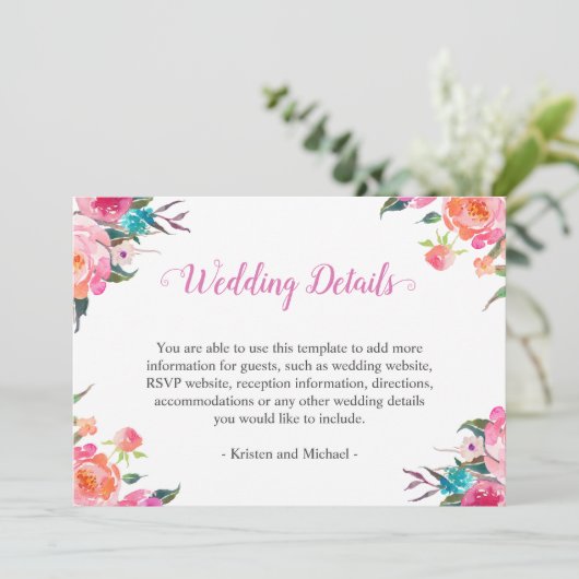 Informatie over waterverf botanische Floral Weddin Kaart (Staand voorkant)