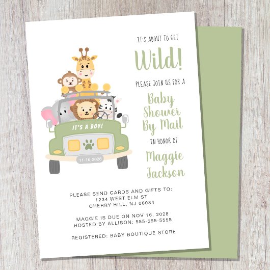 Informatie over Wild Safari Baby shower per post Kaart