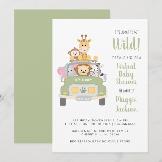 Informatie over Wild Safari Virtual Baby shower Kaart (Voorkant / Achterkant)