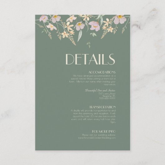 Informatie over Wildflower Sage Deco Wedding Informatiekaartje (Voorkant)