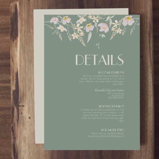 Informatie over Wildflower Sage Deco Wedding Informatiekaartje