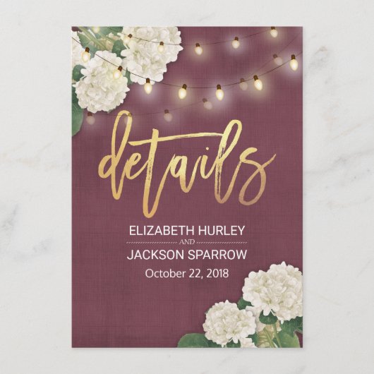 Informatie over withydrangea Floral Wedding Informatiekaartje (Voorkant)