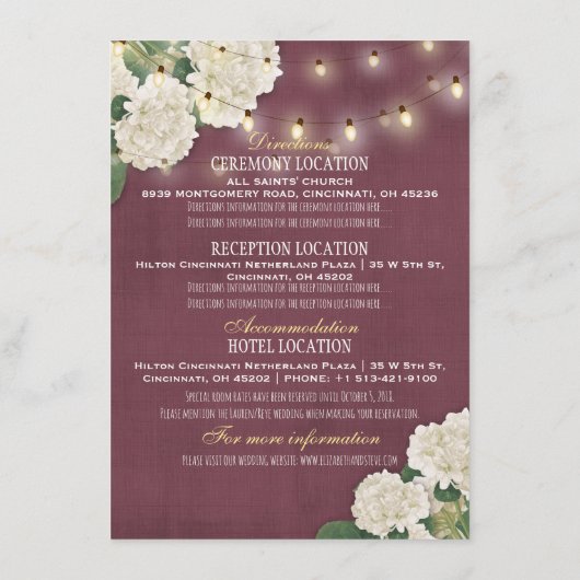 Informatie over withydrangea Floral Wedding Informatiekaartje (Achterkant)