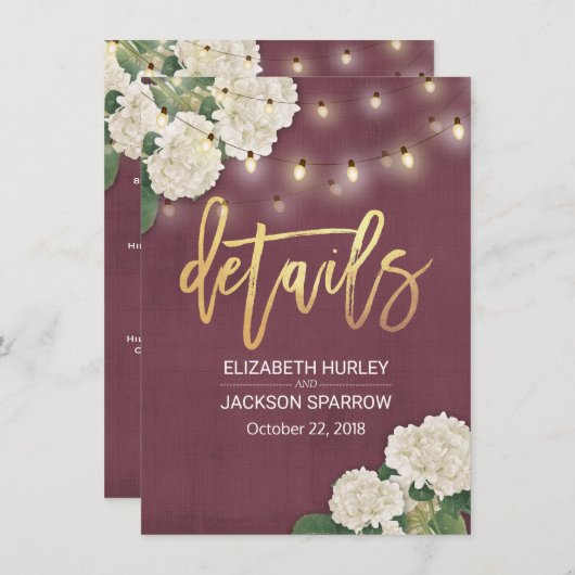 Informatie over withydrangea Floral Wedding Informatiekaartje (Voorkant / Achterkant)