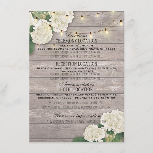 Informatie over withydrangea Floral Wedding Informatiekaartje (Voorkant)