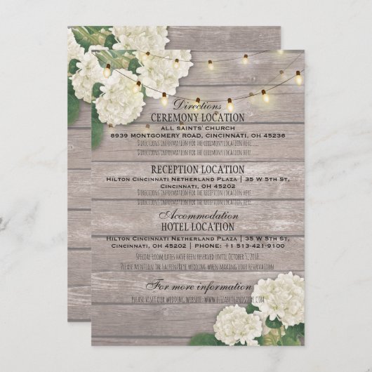 Informatie over withydrangea Floral Wedding Informatiekaartje (Voorkant / Achterkant)