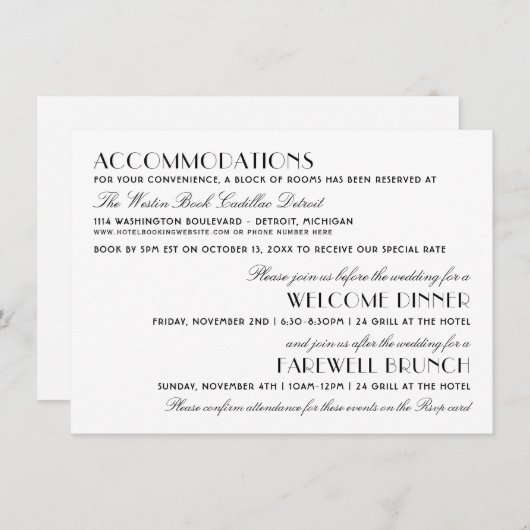 Informatie over  zwarte decobruiloft informatiekaartje (Voorkant / Achterkant)