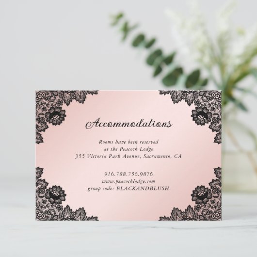 Informatie over zwarte roze Floral line bruiloft Informatiekaartje (Staand voorkant)