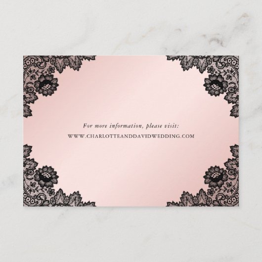 Informatie over zwarte roze Floral line bruiloft Informatiekaartje (Achterkant)