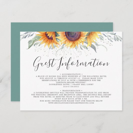 Informatie van de lente-zonnebloem-bloem-gast informatiekaartje (Voorkant / Achterkant)