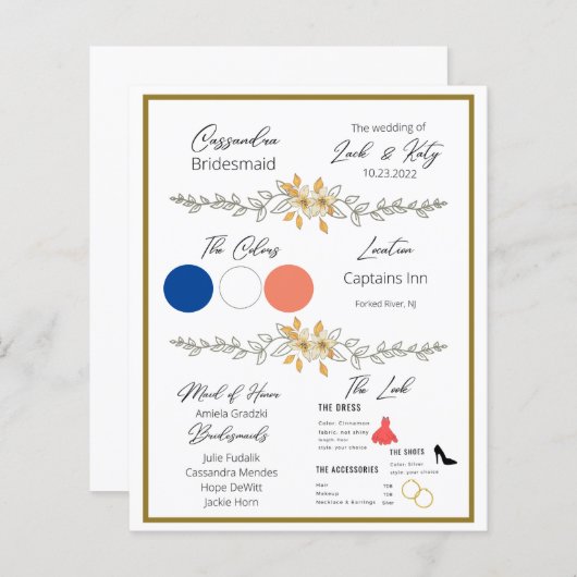 Informatieblad voor bruidsmeisje (Voorkant / Achterkant)