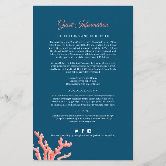 Informatieblad voor Coral waterverf bruiloft (Achterkant)