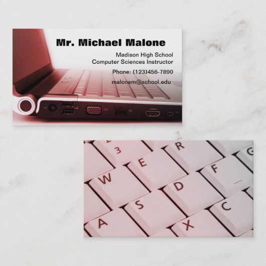 Informatiegegevens over computerlaptoptoetsenbord visitekaartje (Voorkant / Achterkant)