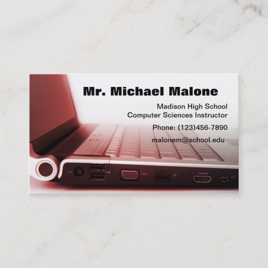 Informatiegegevens over computerlaptoptoetsenbord visitekaartje (Voorkant)