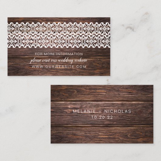 Informatiekaart Rustic Wood + Lace bruiloft Informatiekaartje (Voorkant / Achterkant)