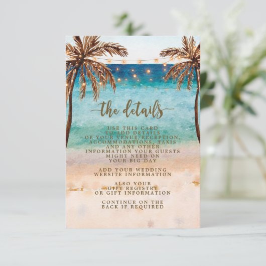 informatiekaart voor de bruiloft op het strand informatiekaartje (Staand voorkant)
