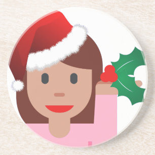 informatiemeisje over xmas emoji zandsteen onderzetter