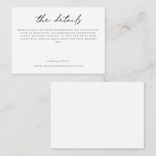 Informeel script met minimale huwelijksgegevens informatiekaartje (Voorkant / Achterkant)