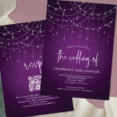 Informeel Script Paarse String Lights QR Bruiloft Kaart