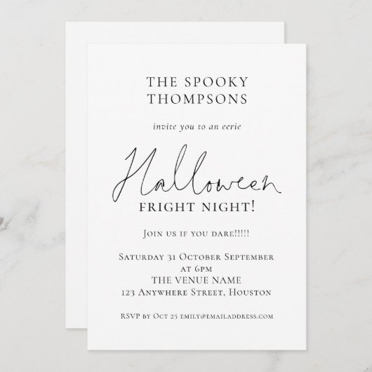 Informeel Script Spooky Halloween Party Kaart (Voorkant / Achterkant)