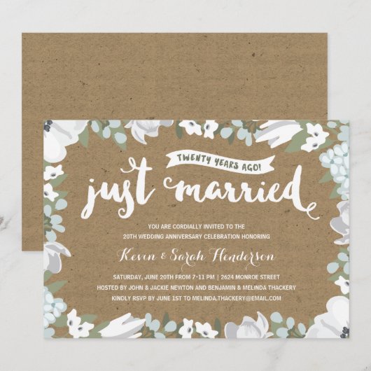 Informele 20e huwelijksjubileumfeestje kaart (Voorkant / Achterkant)