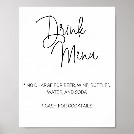 Informele beperkte drankkaart voor bruiloft poster (Voorkant)