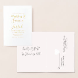 Informele gouden minimale hart-Rsvp- en trouwkaart Folie Kaarten
