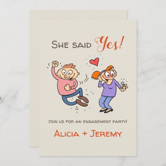 Informele grappigheid Ze zei ja Verloving uitnodig Kaart (Voorkant / Achterkant)