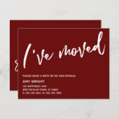 Informele handgeschreven tekst I've Moved Burgundy Notitiekaartje (Voorkant / Achterkant)