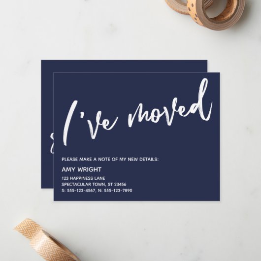 Informele handgeschreven verhuisbericht Navy Notitiekaartje (Voorkant / Achterkant in situ)